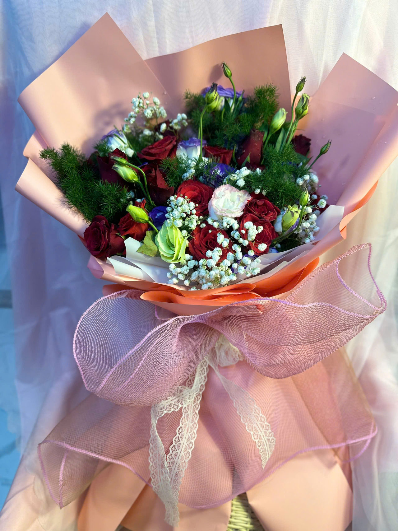Bó Hoa Hồng Mix Lisianthus Hồng Phấn 