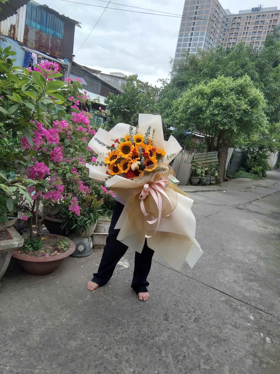 Bó Hoa Hướng Dương Mix Hồng Lớn